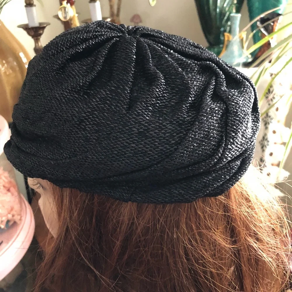 Vintage Black Straw Hat - Picture 4 of 5